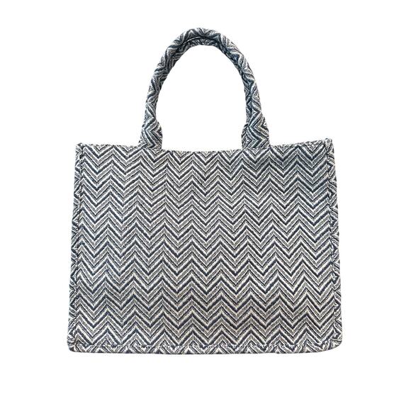 ANTIK KRAFT | Crochet Knit Tote Bag Blue White Granny Square Boho - Picture 2 of 7